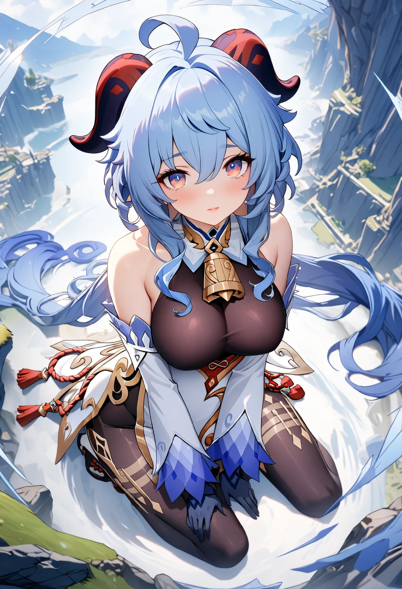 best quality,4k,8k,highres,masterpiece:1.2),ultra-detailed, extremely detailed eyes, extremely detailed body, (large masterpiece digital art), (detailed manga illustration), (detailed line art), ((perfect anatomy)), (intricate details:1.3), (ultra-detailed:1.3), (illustration:1.3), (sharp focus:1.3), (natural lighting:1.05), (vivid colors:1.3), (masterpiece), best quality, expressive eyes, perfect face, 1 girl, breasts, gloves, large breasts, {blue hair}, medium hair, wavy hair, (gray eyes), hourglass physique, huge ass, dynamic pose, dynamic lighting, fur trim, glowing, crystal, helm, helmet, armor, ((full armor)), cuisses, shoulder armor, belt, hand guard, boots, glove, particles stream, creationmagic, ethereal creation, Magic Circle, glowing, crystal, jim lee, Brazilian woman, hair bun, fur trim, jewelry, crystal, wild energy, cinematic lighting, heroic atmosphere, Beautiful woman, Atey Ghailan, Jeremy Mann, Greg Manchess, Antonio Moro, trend in ArtStation, trend in CGSociety, Intricate, High Detail, Sharp focus, dramatic and photorealistic painting art by Midjourney and Greg Rutkowski, Marvel Cinematic Universe style, (((mystical gothic castle in the background))), crystal sword in hand,