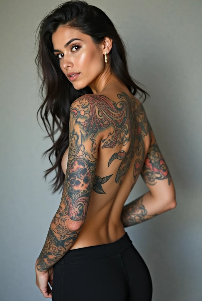 A naked girl. Full body tattoo
