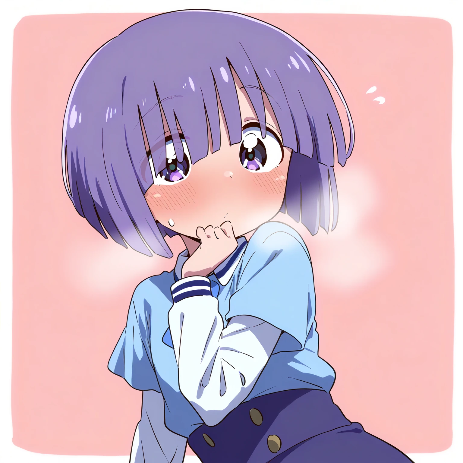 1girl, solo, short hair, breasts, blush, smile, medium breasts,penis touching face,penis on face,licking penis
