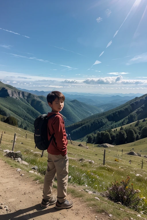 Boy stand in mountain