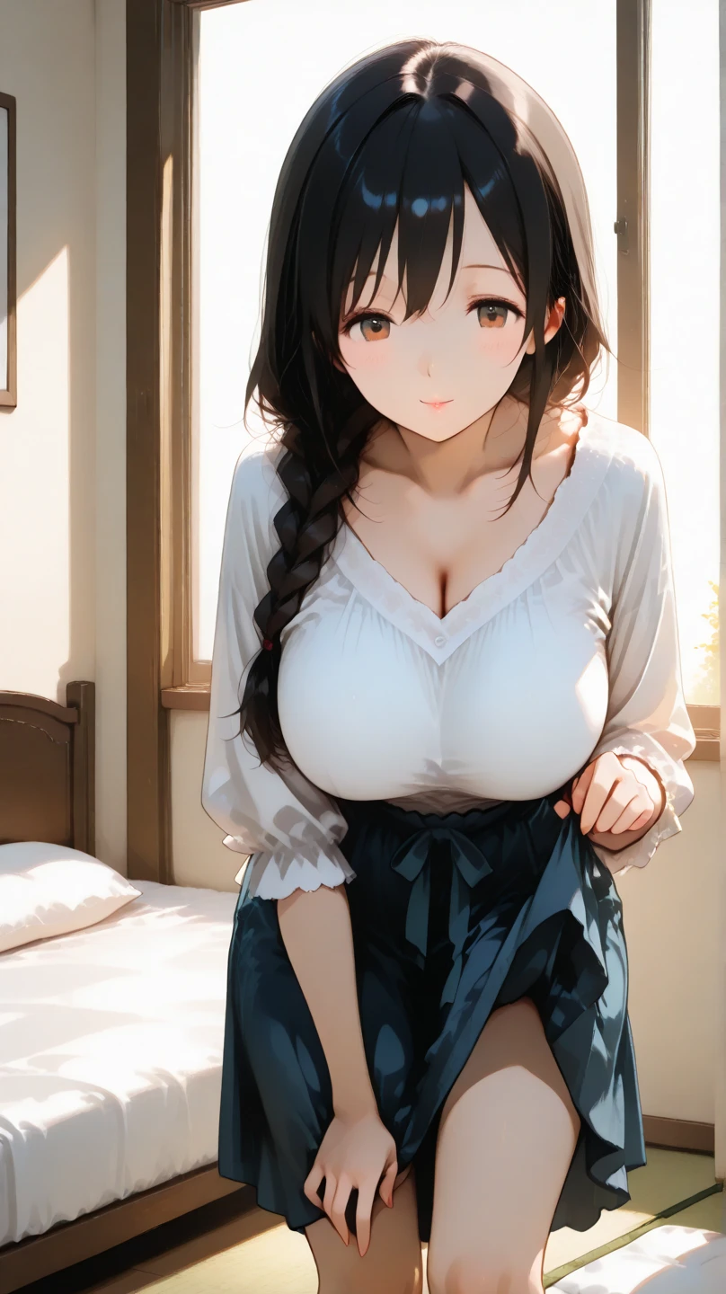 On the bed、1girl in、seductiv、beutiful breast、s lips、realisitic、photo_\(midiam\)、独奏、(masterpiece)、(Photorealsitic:1.3)、ultra-detailliert、(High detail skin:1.2)、(top-quality:1.0)、(超A high resolution:1.0)、(ulzzang-6500:0.3)、Beautiful and clear eyes、delicate necklaces、rays of sunshine、(Beautiful detail makeup)、(Sexual arousal blush heavy breathing:1.0)、(soft glow bloom:0.5)、mix4、Ahegao、