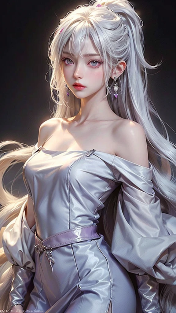 1girl,solo,1girl,solo,((beautiful detailed eyes)), (detailed light),depth of field,(white hair),silver eyes,hair over one eye,(red flower ), hair flower,long hair,black cloak,wet,emotionless,night,starfall,raining,fog,red flowers falling,sketch,upper body,intense shadows, silver shinny dress with straps and leggings with straps