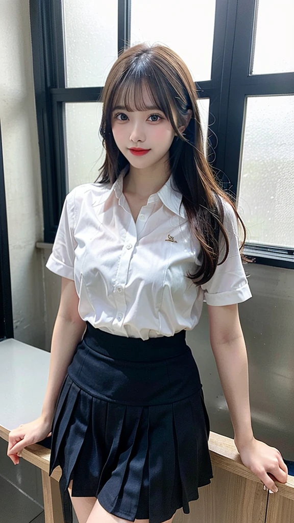 finely detail, hight resolution, hightquality、Perfect dynamic composition, Beautiful detailed eyes, Medium Hair, small tits、Natural Color Lip,Kamimei、Shibuya、20 years girl、1 persons、Transparent skin、Glowing hair、masutepiece, Best Quality, Ultra-detailed, finely detail, hight resolution, 8K、The correct state of the human body、crouching down、Gravure Model Pose,Beautiful sunset,The scene in front of the café,beautiful ilumination,Photographed with hair fluttering in the wind,Colossal tits,((White business shirt:1.5,Short skirt with slit:1.5,The shape of the chest is visible:1.5,thigh visible:1.5)),((Pinching the chest,Flip up the skirt yourself:1.5))