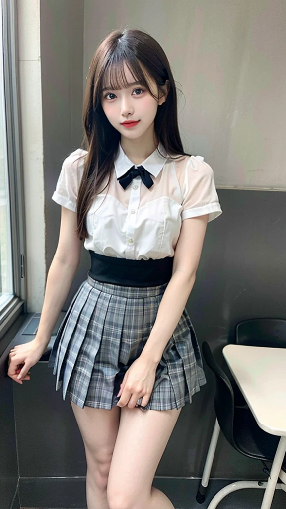 underwear, photo of 20 y.o lady, cute, panties, ((kpop idol)), lace panties, sitting, pantyshot, spread legs, skirt, school uniform, white panties, socks, black hair, shirt, blurry, blurry background, kneehighs, white shirt, loafers, realistic, long hair, lips, brown eyes, black socks, bowtie, pleated skirt, bow, head rest, looking to the side, outdoors, brown footwear, masterpiece, best quality, ultra-detailed,