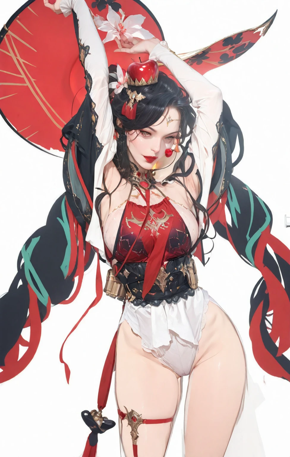 Close-up of a person lying in bed，There is a red and white lid, onmyoji, Onmyoji detailed art, mai shiranui, Anime goddess, ahri, fox nobushi, seductive anime girls, heise jinyao, | fine detail anime, Kushatt Krenz Key Art Women,zoomout，dakimakura，I can see a pair of calves
