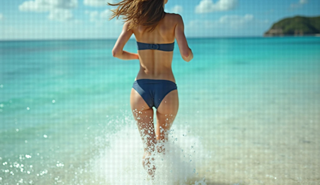 Girl with a nice body and great attributes and beach clothes swimming 