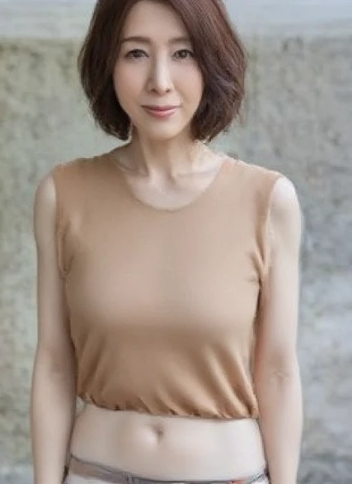 (Highest quality,8K,masterpiece),
Rough skin,Wrinkles around the mouth and eyes、 Anatomically correct, sharp, Gray background((Japanese Mature, 50 years old)), alone, ((Facial wrinkles),Dark eyes and shapely breasts, Straight light brown hair that reaches the shoulders, Chubby body type (((Stand upright, Facing the center of the screen.))), Close your mouth and look straight ahead with a serious face..,,silver silk blouse,A slit skirt that accentuates the waist, Looking into the camera。Sexy Makeup、、smile、Beautiful clavicle、Pubic hair shape、The chest is hidden by clothes