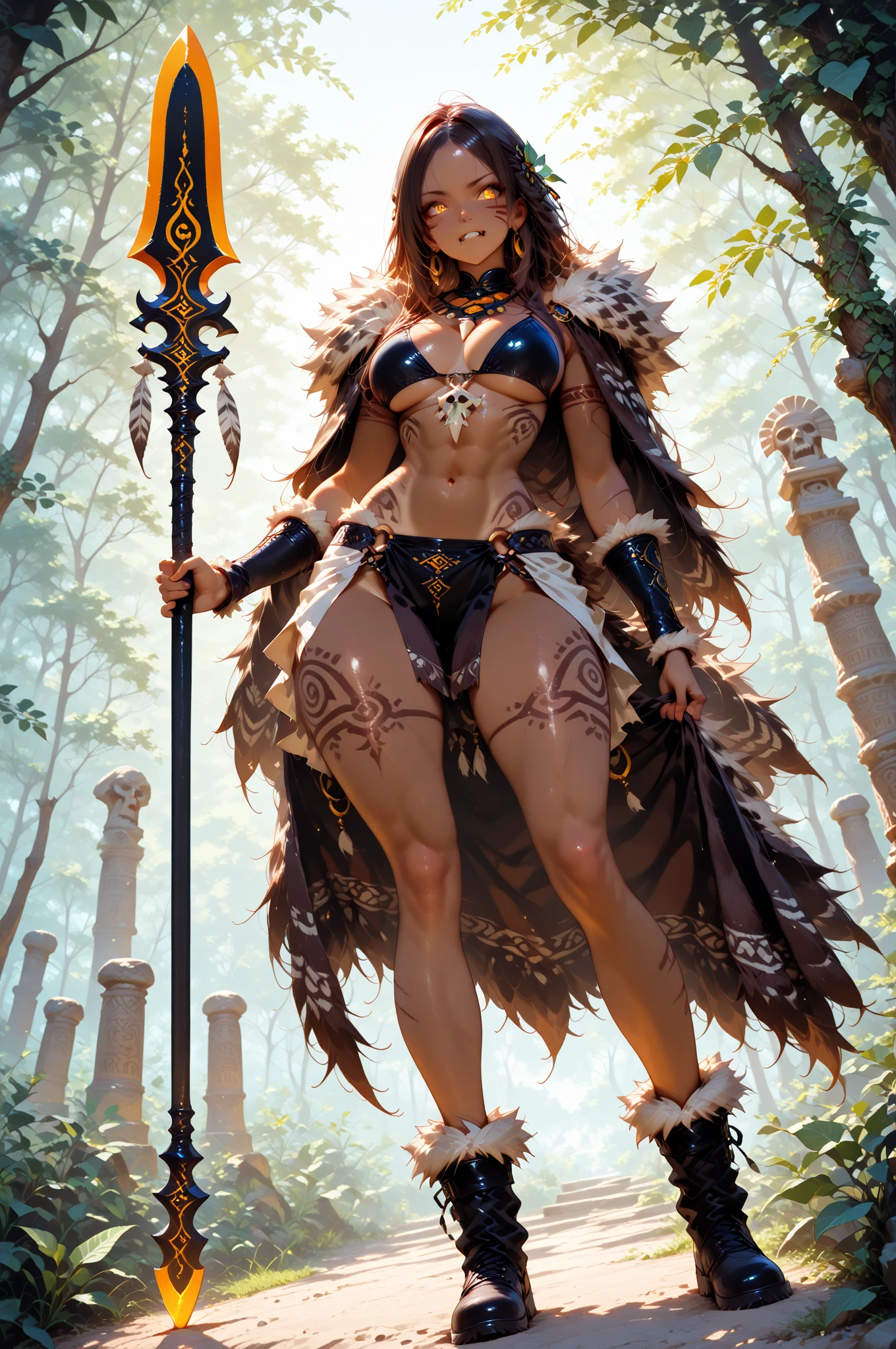  Barbarian woman, tuga of vines and vines, bra of vines and vines, albino, bright red eyes
