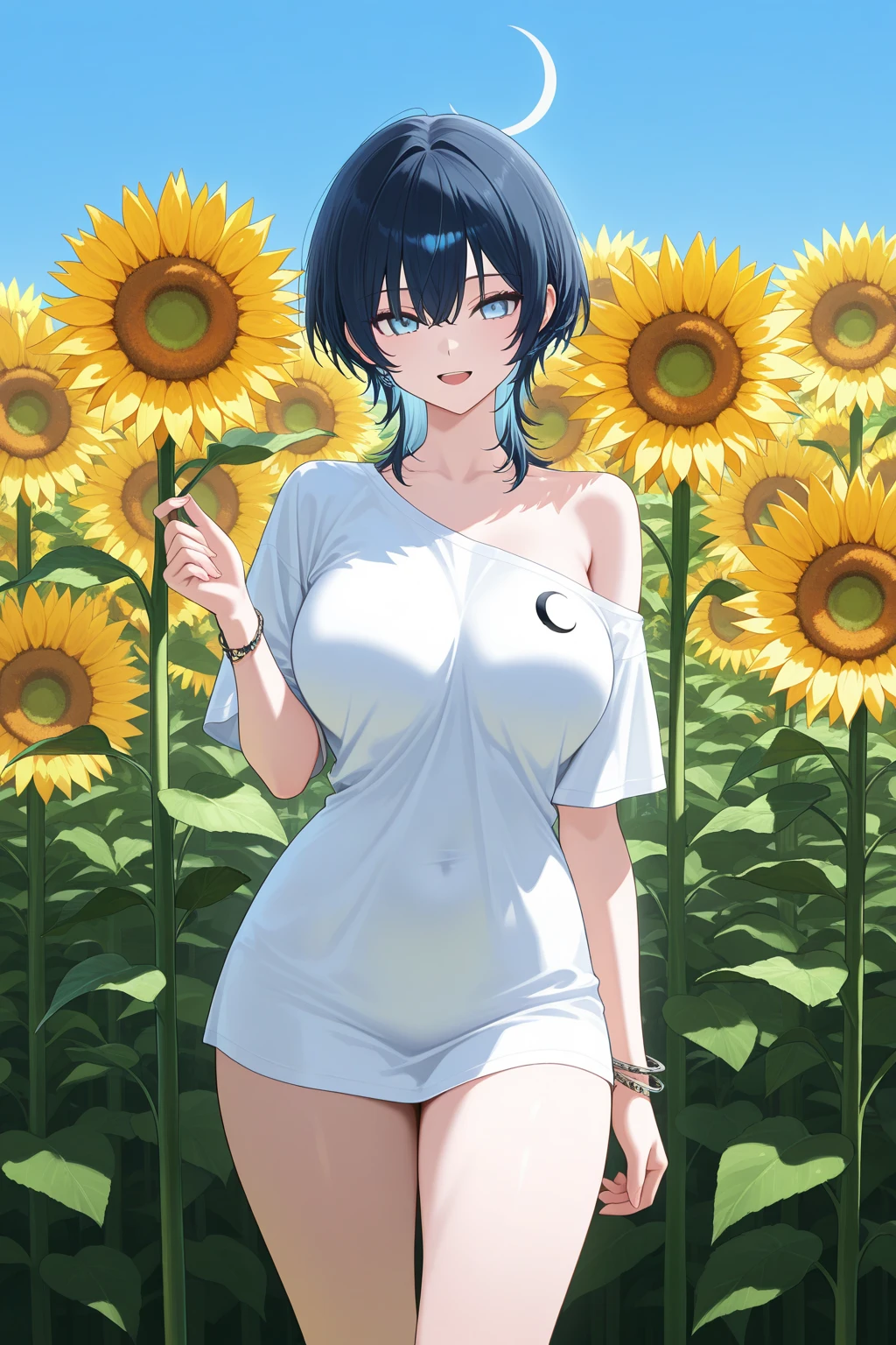 light smile,anatomically correct,masterpiece, highest quality, 1 girl, looking at the viewer, blue eyes, closed mouth, (Urgent 1:0.7) ,black hair、(masterpiece),(highest quality:1.0), (ultra high resolution:1.0), Detail view, 8K, anime, masterpiece、provocative look　Fair skin　very fine eyes、upper thigh、Highest quality detailed eye, ,sunny meadow background、Detailed、naked、shiny nipples,I&#39;m putting my hands on my hips、very huge breasts、put one foot in front of the other、I&#39;m looking into、from side,stick out your butt