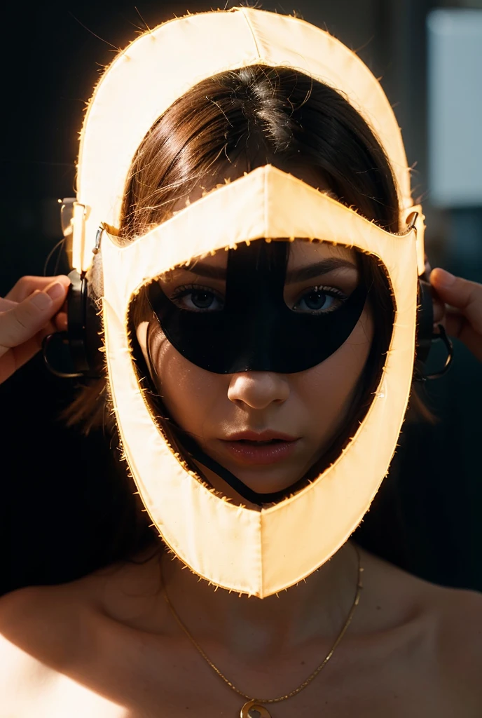 "(The best lighting, oscuro, dramatic),(Mujer, t-800, Hellraiser, triste, Cicatrices, nude, cerebro, sangre, una rata dentro de la cabeza, Horror mask.),(ojos rojos, calaveras). morning light.