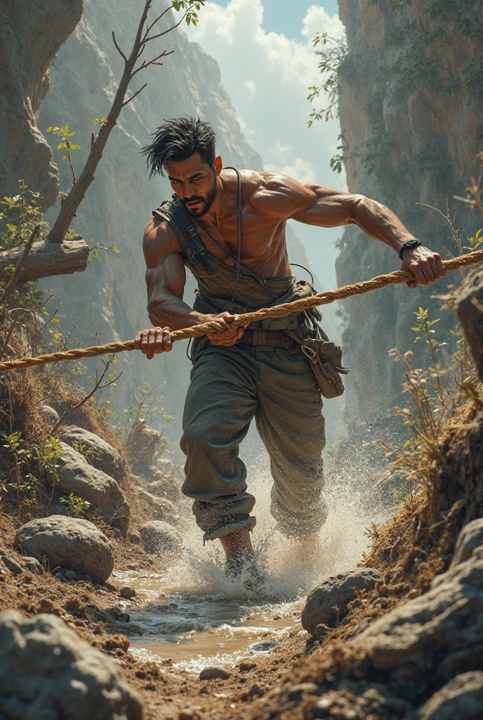 there is a 30 years Indian young man climbing up a rock in the dark, climber, rock climber, rock climbing, climbing up a cliffside, rock climbers climbing a rock, climbing, climbing mountain in India, climbing a tree, belaying, close up shot a rugged, portrait shot, swinging on a vine over a chasm, rock wall