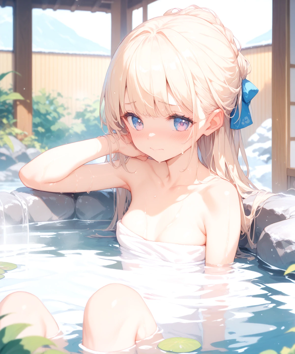 blonde hair, blue eyes, long hair, bath Primary school students、small、小さな胸 ふともも