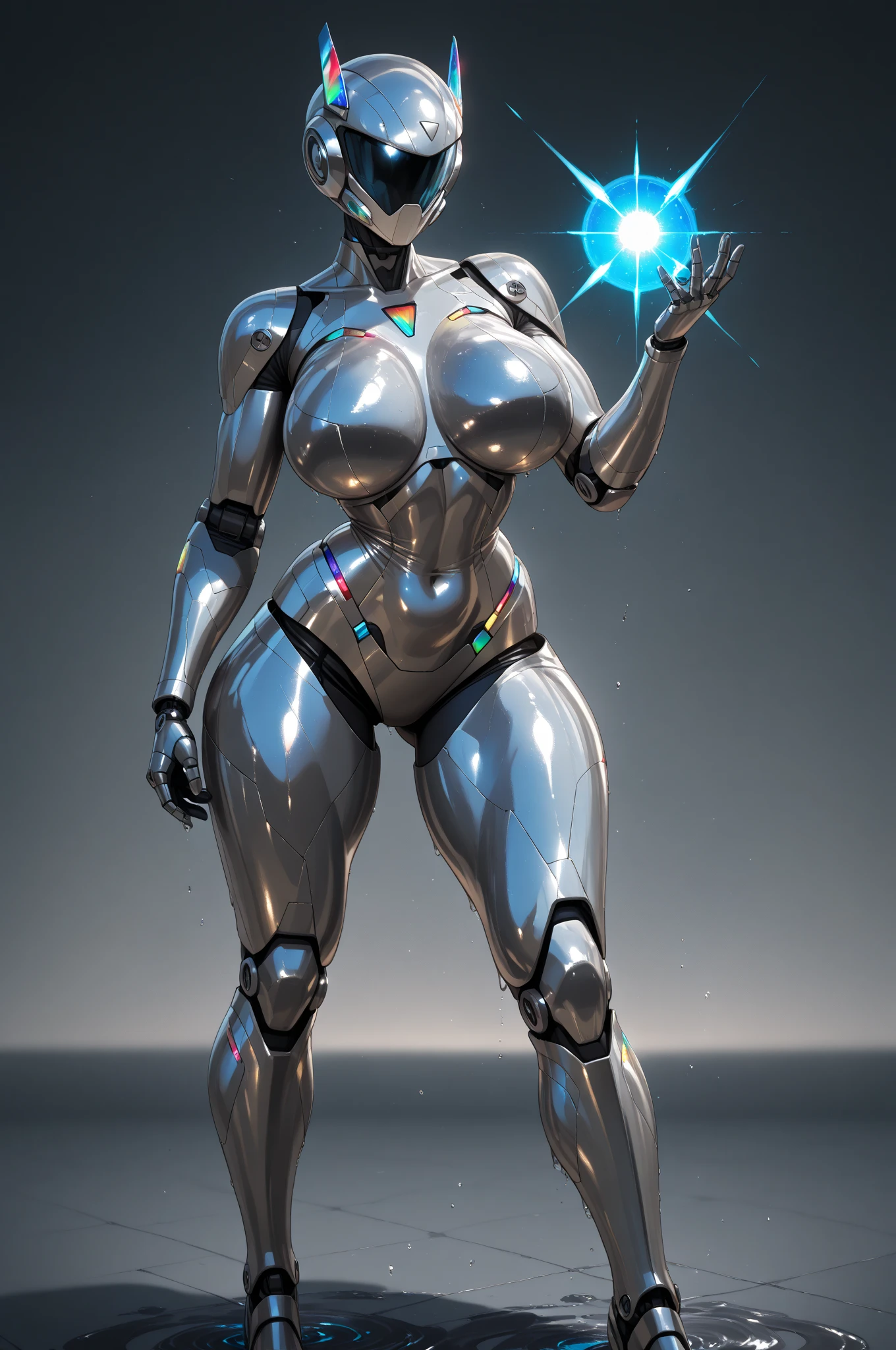 8k ((full body view:1.4)) (large eyes:1.3), defined cheekbones, 1woman, ((the pit style:1.4))((defined jawline:1.2)) ((sleek chrome bodysuit:1.6)) (detailed face:1.5), blue skin,(puffy lips:1.5) (blue skin:1.6), (bald woman:1.7), (skinhead) ((stands confident)),(Muscular:1.3), ((gigantic breasts:1.6)) ((front view:0.6)), )highly detailed, majestic, digital photography, art by artgerm and ruan jia and greg rutkowski, ((metal wings on back:1.4)), (masterpiece, sidelighting, intricate details, black and blue color palette