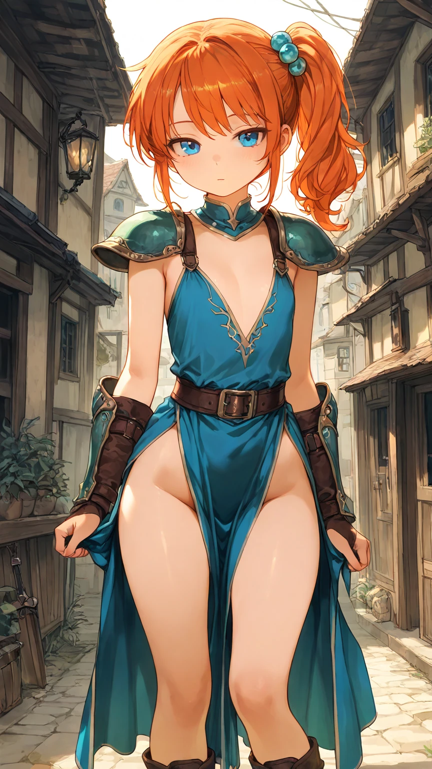 Masterpiece, Best Quality, Extra Detail, 1girl, blue eyes, boots, breasts, cape, day, elbow gloves, flower, full body, gloves, grey hair, hair flower, hair ornament, looking at viewer, medium breasts, ????? cape, navel, nipples, nude, outdoors, pussy, short hair, smile, solo, standing, thighhighs, clenched hands