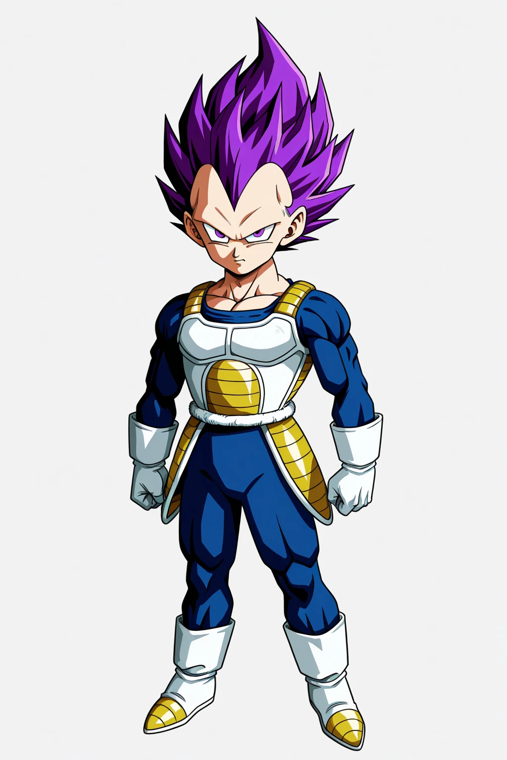 vegeta , (masterpiece, best quality:1.2) perfecteyes eyes, green eyes, solo, male focus, 1boy, angry, Black spiked hair, micro armor , white gloves , full body , boots , massive bulge