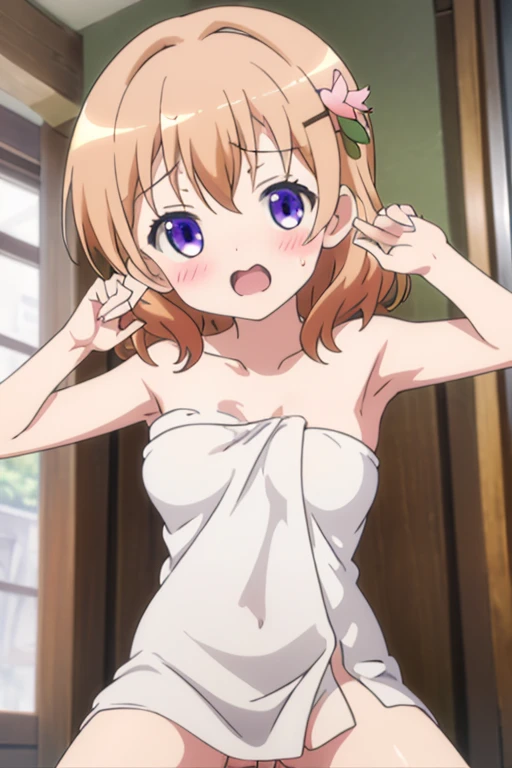 hoto cocoa,highest quality、Highest image quality、highest quality、best quality、bath、naked、全naked、nude、not wearing anything、フルnude、topless、bottomless、(((medium hair)))、big boobs、blush、Mischievous smile,happiness、open your mouth、random pose,smile,open mouth,clothing stripped,nude,big breasts,(((naked towel))),