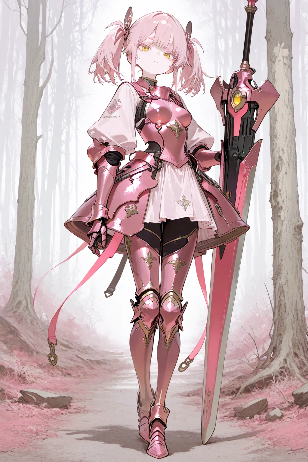 (high quality),Full-body portrait,Girl,Pretty pink armor,sexy,Big Breasts,Short Hair,