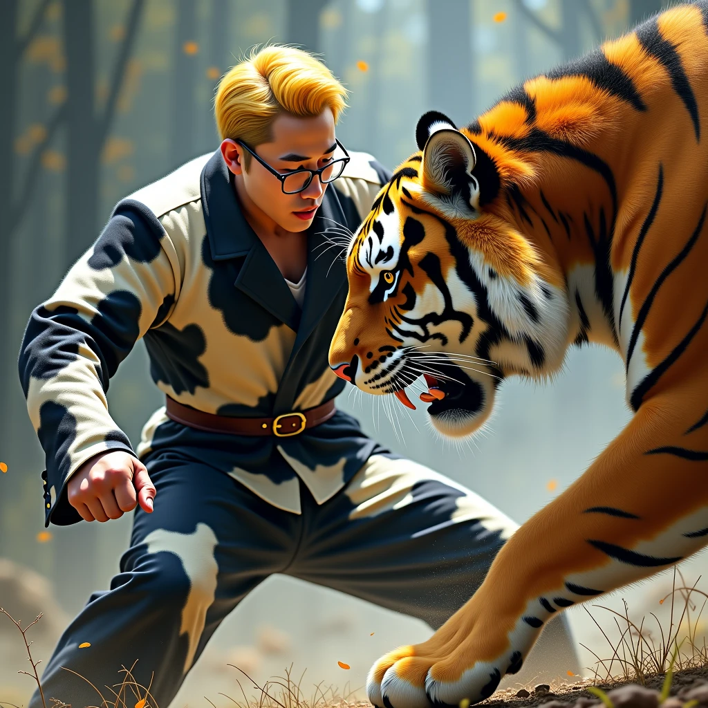 Fat Tiger rides Doraemon on the battlefield