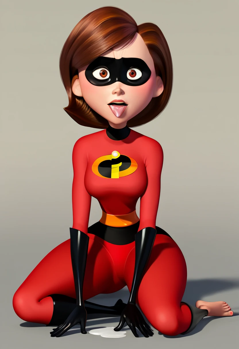 score_9, score_8_up, score_7_up, score_6_up, score_5_up, score_4_up, BREAK, source_anime, helenparr, woman wearing a bodysuit squatting, domino mask, chained collar, chain, foot focus, toes, stirrup stockings, simple background <lora:HelenParrXL:0.4>