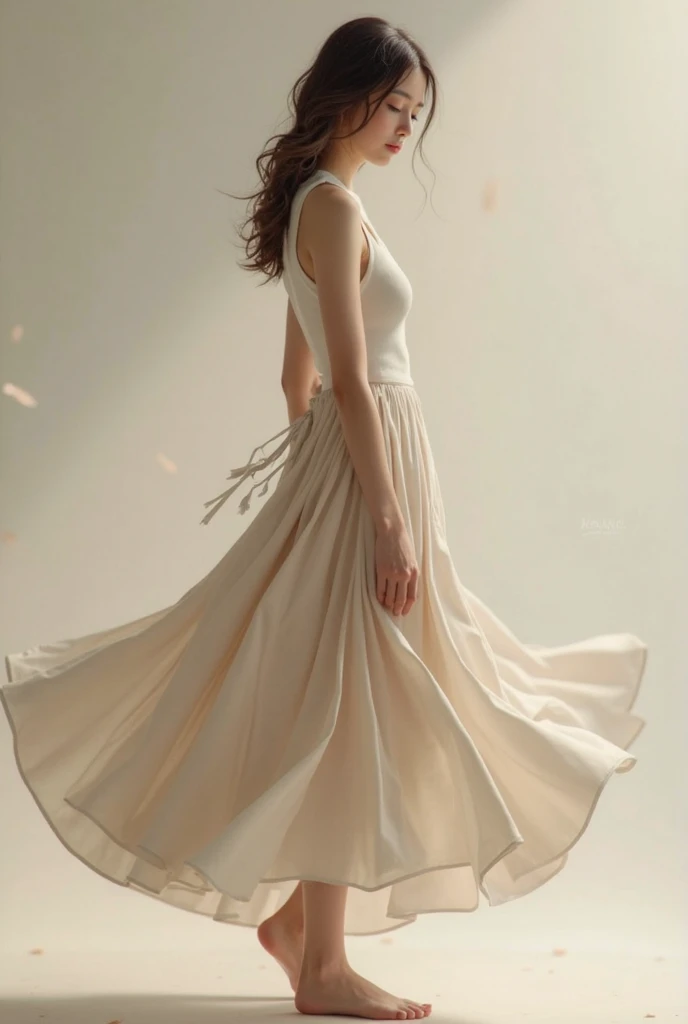 White maxi skirt with lace  、Sheer blouse、(Highest quality)、((Very detailed))、4K、(8K)、masterpiece、Super detailed、Highest quality、Super Resolution、One person、Kind Face、Soft Light、Raw quality、Soft Skin、Heel、Thighs、163cm