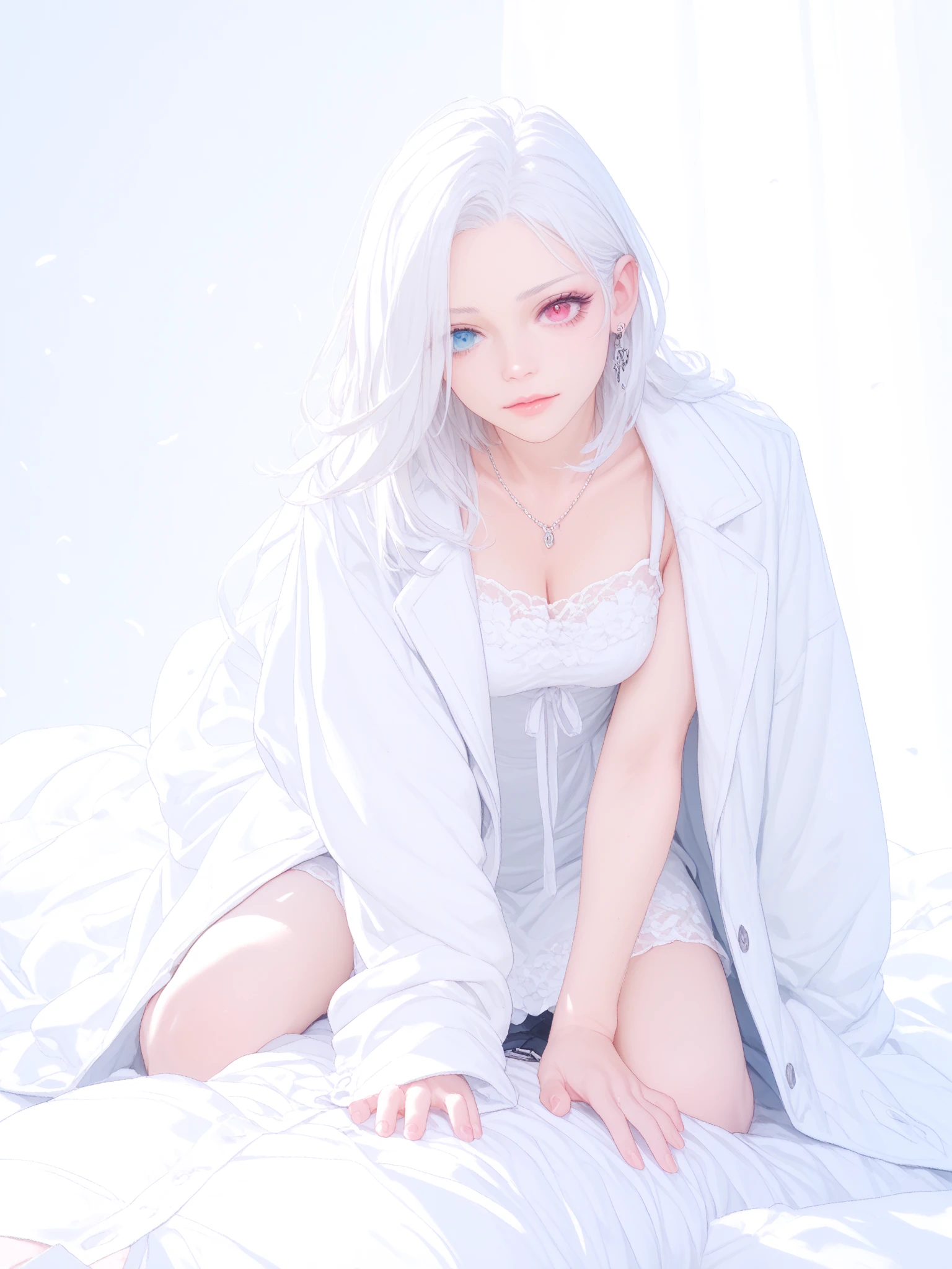 White hoodを深く被っている、Wearing a deep white robe、White hood