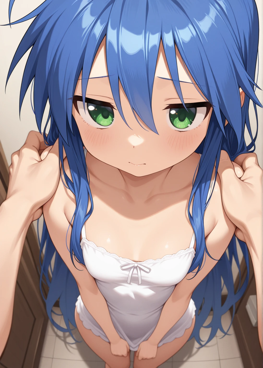 flat tits,8K,highest quality,masterpiece, highest quality, High resolution, sui1, 1 girl, alone, side ponytail, hoshimachi suisei,small breasts,small nipples ,（classroom）, torture, 1 Boy&#39;s Vein Penis , glare,angry face ,nude,naked,
