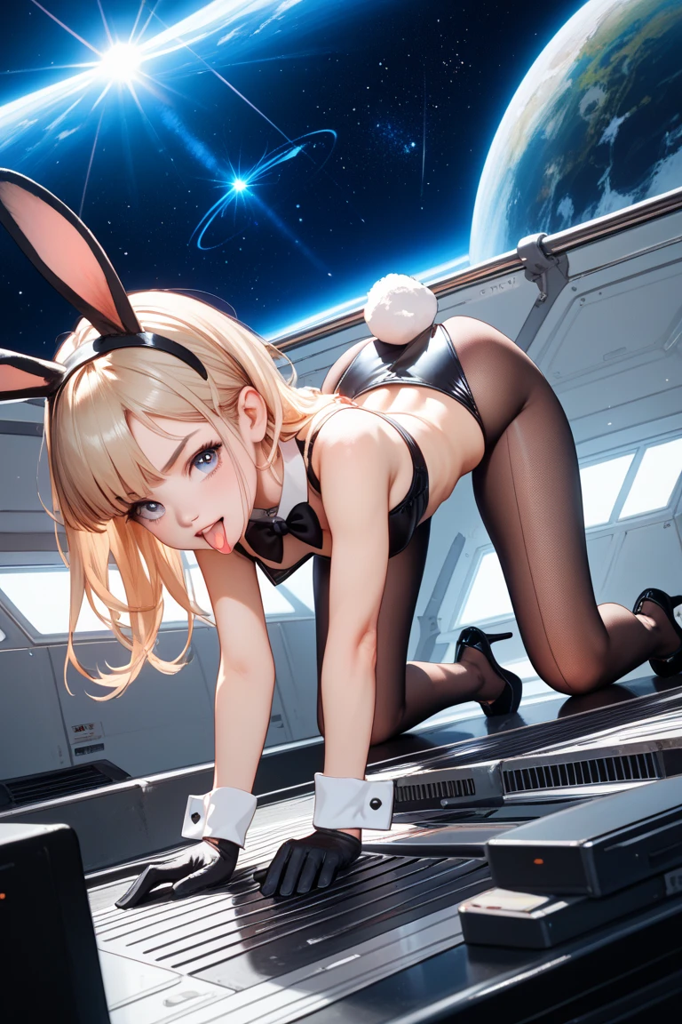 Sailor moon bunny, white latex leotard, white thighhighs, shibari bondage over clothes, medium tits, perfect tits, perfect ass, looking at viewer, long shiny hair, blonde hair, tits pressed together between arms, hands cuffed, ball-gag in mouth, drooling saliva from ball-gag, embarrassed eyes, red blush, embarrassed look, on her knees, legs spread, knees spread, background living room, ambient light, extremely detailled