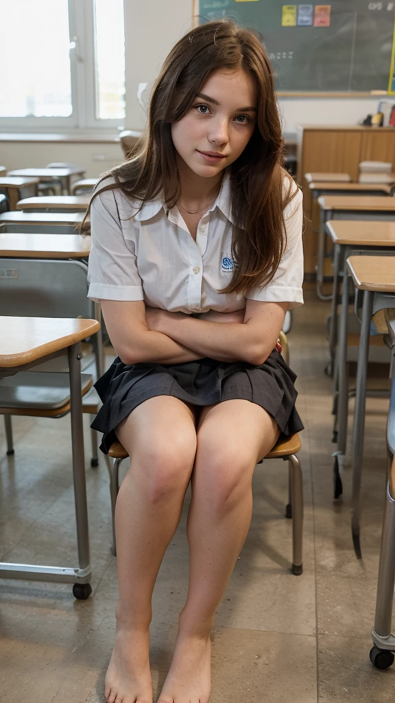 (8k, RAW photo, best quality, masterpiece:1.2), ultra detailed,(realistic), professional photograph, extremely detailed, highly detailed background,Best quality, tits,full body view,spreading legs ,Low - Angle,cute,kawaii,show me your sex ,sex pov ,penis, (micro skirt ,white shirts,tits,nude), gyaru make , school class room, Age18,thigh ,both knees,drain water from pussy