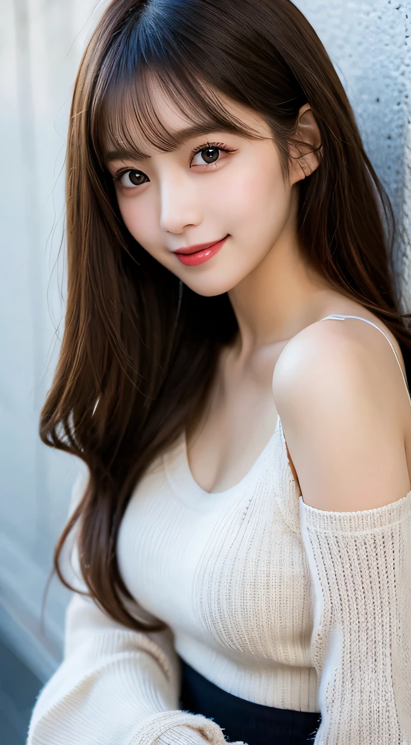 masterpiece,best quality,(Japanese girl),((Beautiful girl)),cleavage,(off shoulder:1.2),(perfect body beauty:1.2),(shy smile),From slightly above
