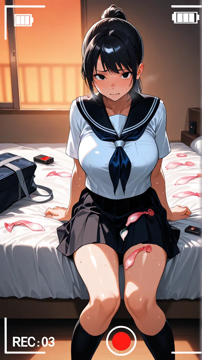 Heat After Sex,Rinko Iori( Sexy, Slender and sexy body, Big, saggy boobs, closed eyes(watery eyes))Exhausted face,solo,torn maid,torn clothes, open mouth, Saliva, ldisheveled hair, disheveled clothes, disheveled body, body covered in semen,On the bed,lying, spread legs, naked body, dark blue hair, Sexy waist teasing, flirting,cumdrip from her pussy, Full-body,, Best Quality, highly detaild, Delicate facial expressions