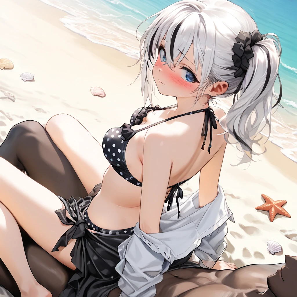 1 girl and 1 light-skinned boy having sex on the beach