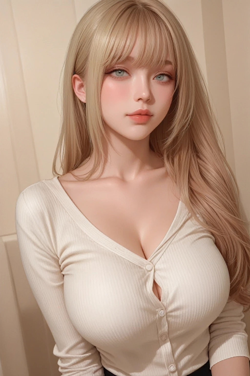 portrait, Practical, blue eyes, blond, Large Breasts, 4K resolution, High quality CG, Beautiful CG, Soft Light, fashion brand image, Fashionable and casual,