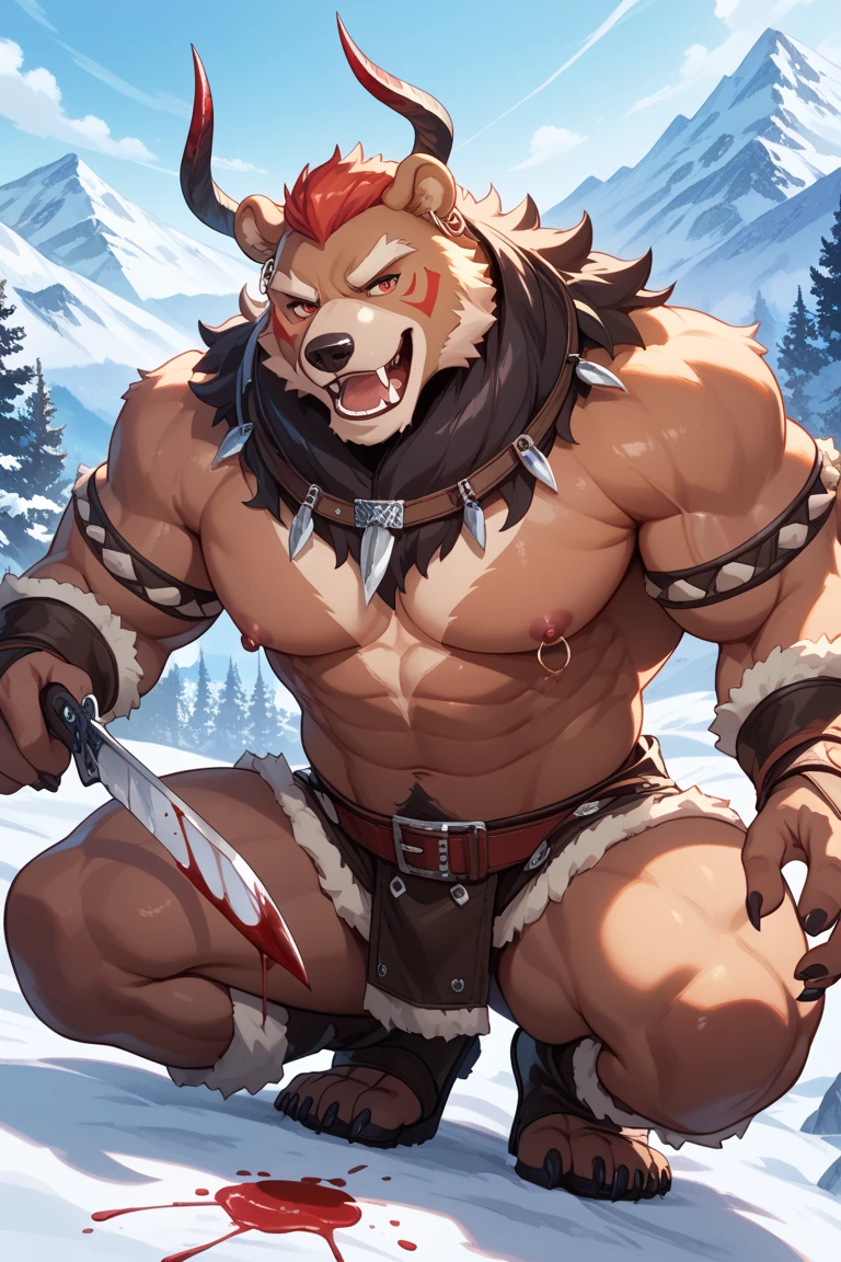 score_9, score_8_up, score_7_up, score_6_up, score_5_up, score_4_up, BREAK, infernalpdxl, 1boy, solo, male focus, muscular, muscular male, pectorals, abs, nipples, thick thighs, glowing, navel, glowing eyes, armor, helmet, arm wrap, shoulder armor, looking at viewer, loincloth, gauntlets, no pupils, sitting, from side, under tree, pensive, sad, looking to the side, winter, snow, forest, mountains, <lora:Nasus_-_League_of_Legends:0.75>