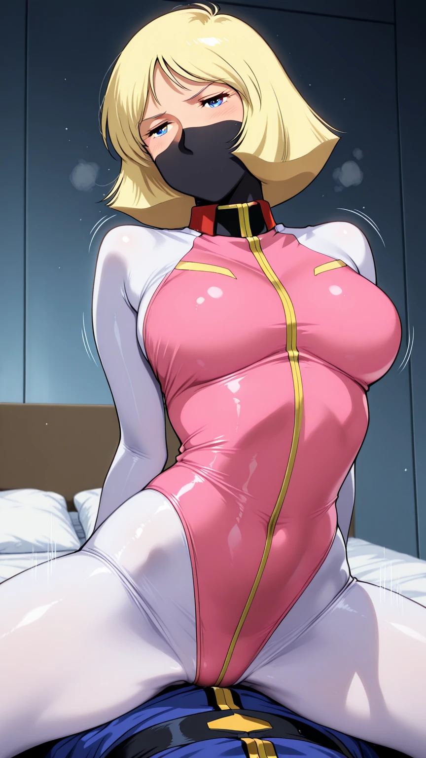 pink Rubber Suit, bodysuit, Chastity belt, masterpiece, Highest quality, 1 sissy boy, mucus, empty eyes, heart shaped pupils, mind control, nsfw, humid, FOG, sexual ecstasy, orgasm, Nipple piercing, womb tattoo, salute, mind control, squatting, Wedding dress,
