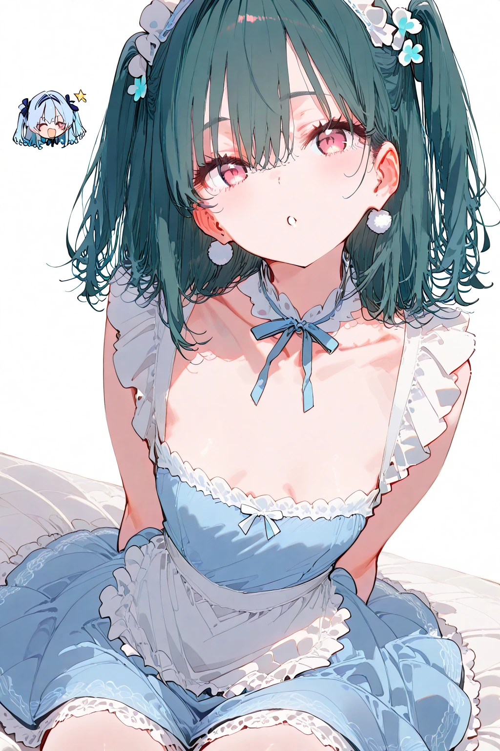 (masterpiece, best quality, anime, retro, realistic, cinematic lighting, hentai, vivid:1.2), (pc98 art style, flat color, low bit color:1.5), (dynamic closeup shot:1.2), (simple bedroom background:1.2), (girl:1.3), (crying face:1.3), (negligee:1.3) (huge breast), (short turquoise green color hair), (curvy, thick), (color lips),  sexually suggestive,