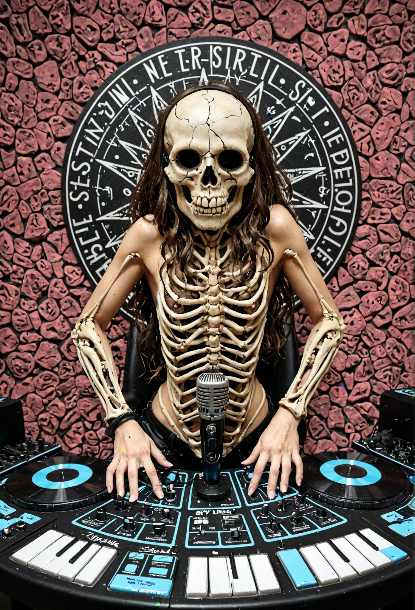 Skull with arms holding vinyls