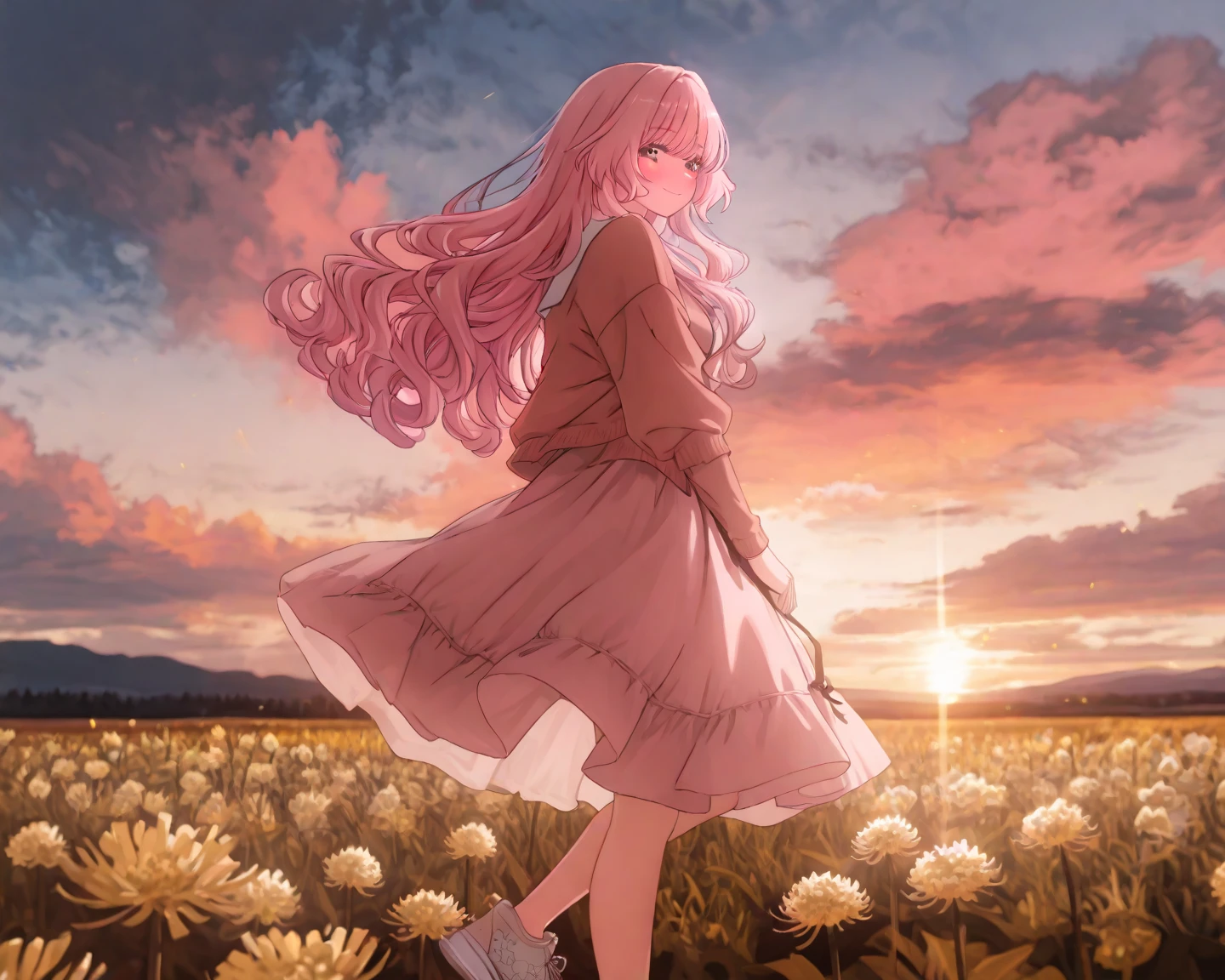 (couple), girl and boy, sky, embrace, happy expression, love, super wide angle, 1girl, (((masterpiece, best quality, scenery, aesthetic, heavenly))), ((girl with red eyes, vibrant pink long hair)), ((intimate)), 1boy, ((boy with green eyes, short black curly hair, slightly taller))
