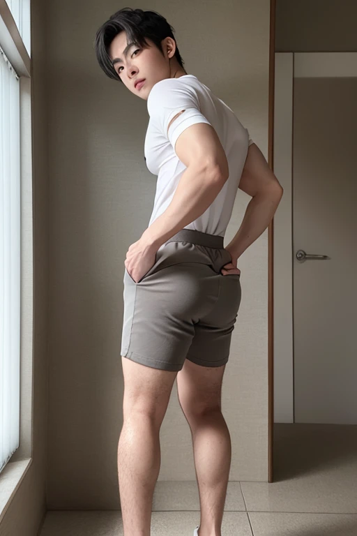 Man urinating in his boxers briefs 