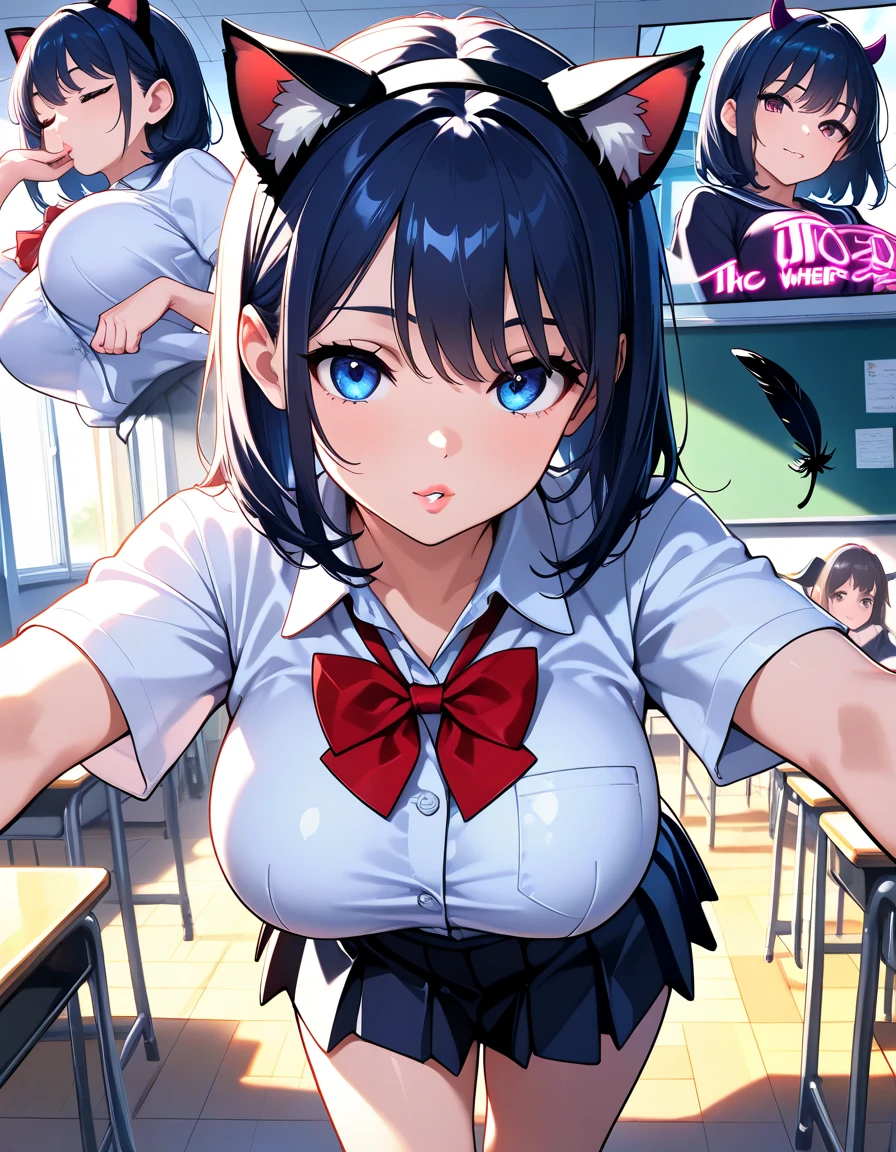high school student、Women、School classroom、(Big Breasts)、((((独奏))))、smirk、curvy