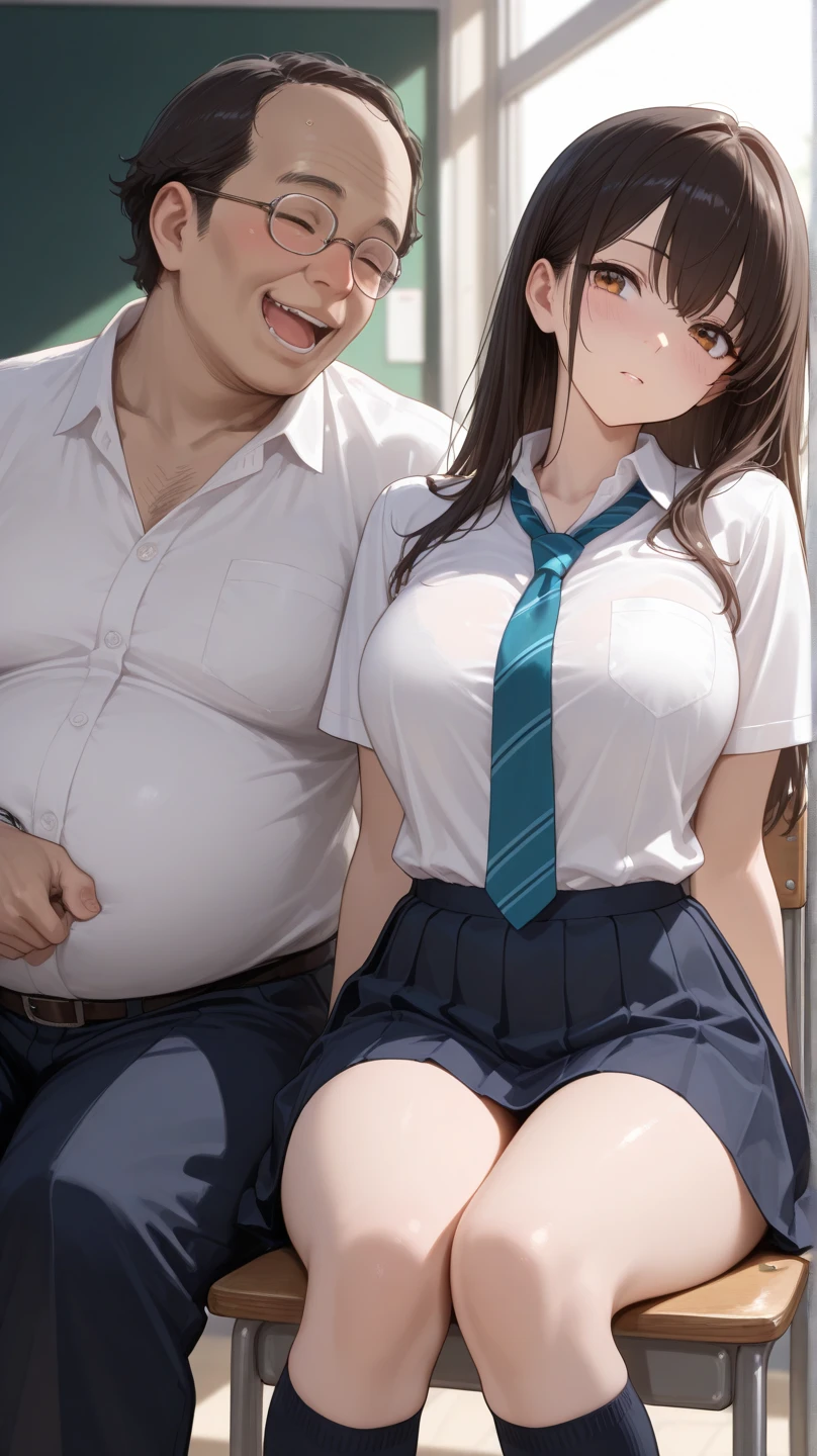 A 50-year-old mother and her 10-year-old son,sitting on a park bench,Embrace each other,Clothes get wet,Sweat,Mommy in bra and panties、My mother has long hair、Black hair in a ponytail、((Mother feels uncomfortable and humiliated:1.5))、Embarrassing,Are thin、Small breasts、((Son is ????? and has a shaved head and fondles his mother&#39;s breasts:1.5))、((Age difference、Height difference:1.3))、