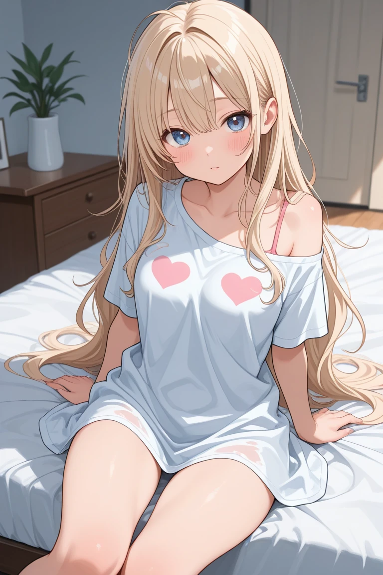 score_9, score_8_up, score_7_up, 1femboy, hospital bedroom, (cowboy shot:1.2), (Beautiful and detailed eyes description), (Beautiful and detailed face), Perfect tiny body, neat figure, slender waist, (), (20 years old), long hair, platinum blonde hair, very big eyes:1.2, blue eyes, blush, shy, watery lips, nurse,1femboy, t-shirt with text saying "anal" in heart, tiny erect penis, , sexy, , flat chest, no panties, 1men, huge men behind, men naked, men patting femboy head,