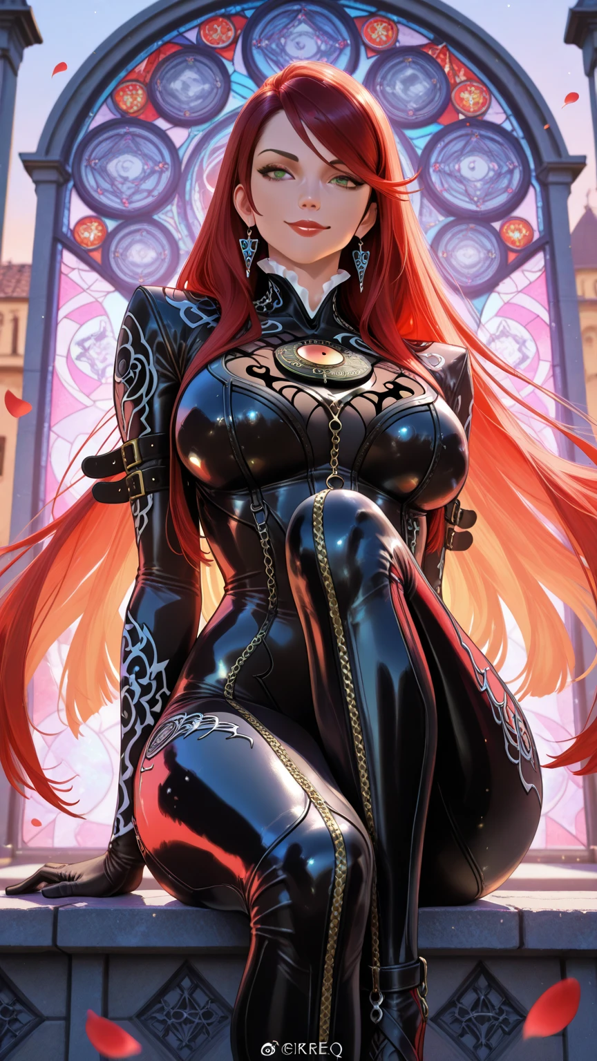 Full body photo, 1 Asuka Langley Soryu black Shinobi costume with gold trimmings, immensely large breasts, wearing Oni demon mask on her face, looking at the viewer, heavy makeup on her face, red lipstick on her mouth, she is inside a temple macabre with several pointed beams on the walls it's night and raining a lot, anime, 16k, best quality, highres, award winning, high details, UHD, masterpiece, anatomically correct, ccurate