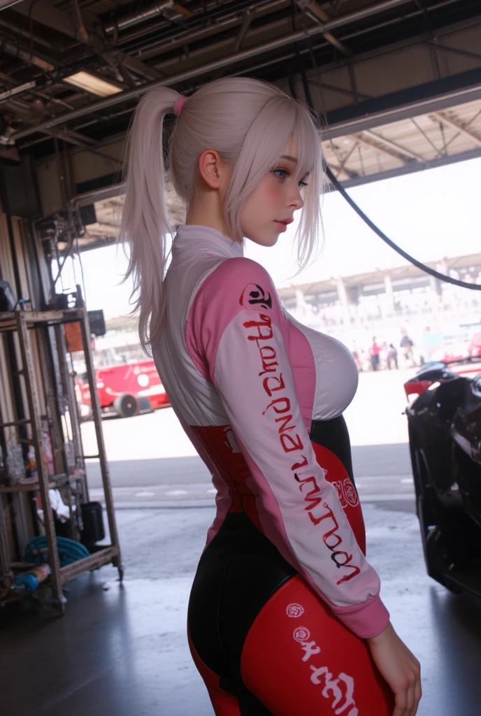 (photorealistic:1.4),best quality, ultra high res,
4k, instagram, 
higly detailed,
alice \(nikke\),pink bodysuit,animal ears, fake animal ears, gloves, headphones, headset,
jacket,pink latex bodysuit, pink eyes,twintails,  white gloves, white hair,
VirtualGirl-Aim, medium breasts, long hair, crystal pendant, smile,
 full body shot,