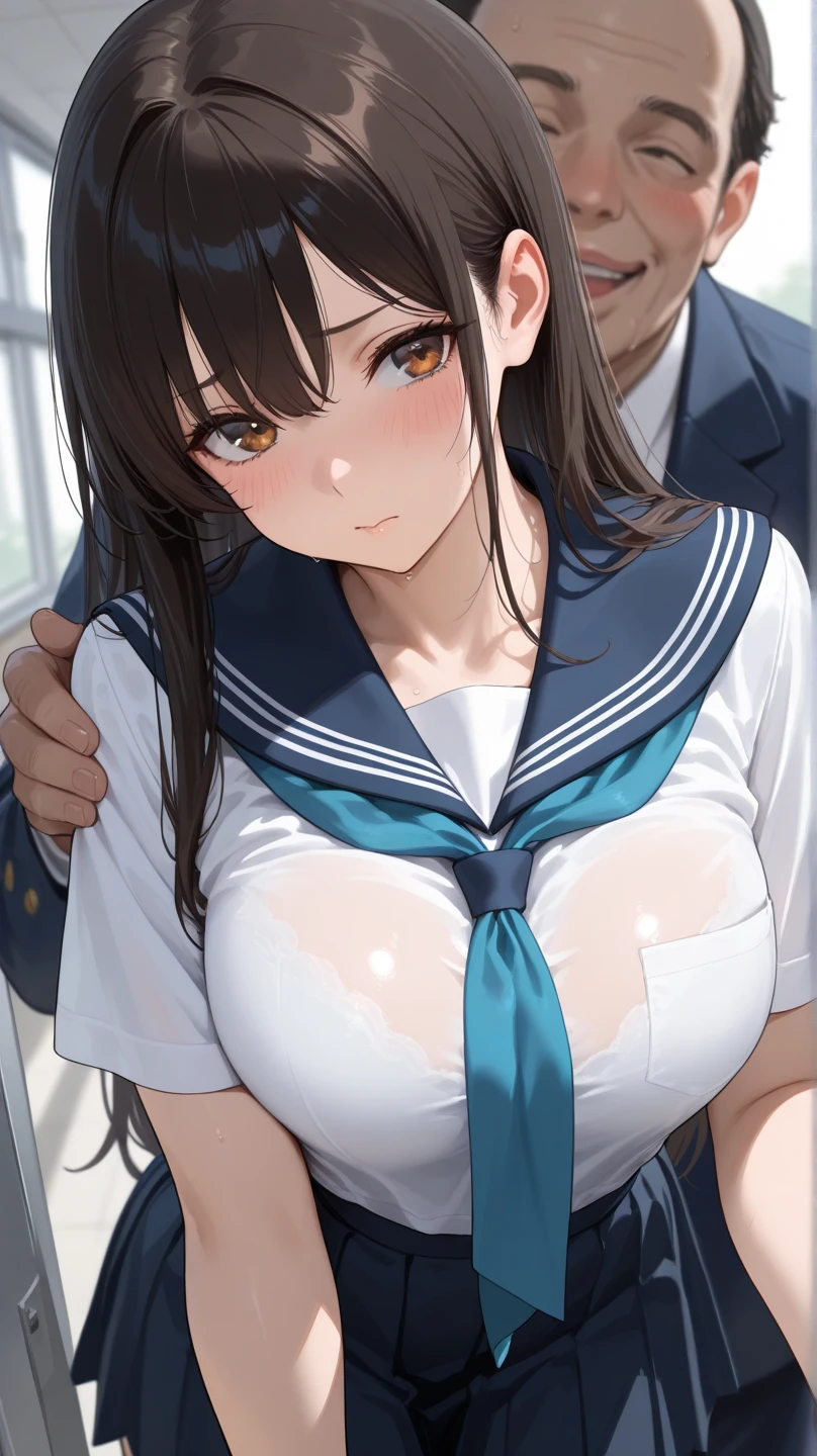 (NSFW:1.4)、(masterpiece, Highest quality),  Intricate details,(buzzer、Near the steppe)、(Black Hair)、(headdress, red necktie, military uniform, blue thighhighs, brown gloves)、(Blue and white outfit、hat、White tights、Gloves、skirt)、(The men around me were wearing black tights.、The men around me are wearing sunglasses、The men around me wear masks)
One Woman、(Clothes get torn)、(20 year old female)、(Eyebrows lower、cry、shout、run away、Clear liquid comes out of the crotch、Blood flows from the groin)
 Bearded Man, surrounded by Three Men, Scared, Think carefully, dark,Blood,(Three Men)、A man grabs his waist、Bearded Manが胸をつかむ、Young man hugging、Bearded Manが腕をつかむ、Grab the leg、Man and woman having sex、M-shaped legs、(cry、The dick goes in between my legs)、fight、Tying your hands、Bind the chest with a rope、Prisoner、imprisonment、(excessive cum、cum on body:1.2、cum in puss)、(Old man licking breasts)、(Hug、Touching the chest)、((nsfw),(2man and 1woman,having sex),(girl on top,straddling),( ceiling)、(Put your hands in your pants、Having a dick)、(The man is dressed as a soldier、a muscular, fat man forcefully hugs a woman)、(Women cry)