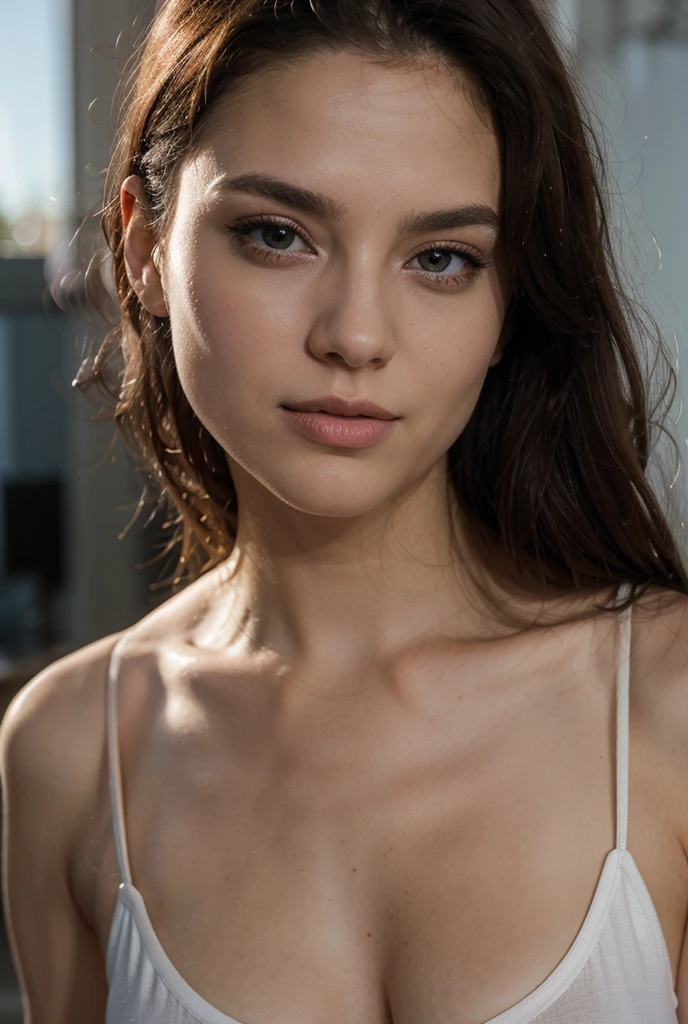 ((best quality)), ((masterpiece)), (detailed), perfect face, european girl, blue eyes, brown hair, long hair, normal eyebrows, tanned skin