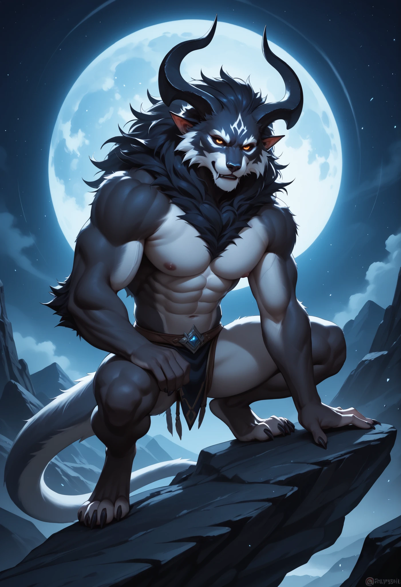solo, male, (muscular), (male anthro possum):1.3, black body, white belly, (kneeling):1.3, (kemono:1.4)
(praying):1.23, (black thong, red pattern:1.2),
detailed eyes, possum tail,  
((bust portrait)), (detailed eyes, yellow eyes, glowing eyes):1.1,
(outdoors:1.35), altar, fire, smoke, forest, candle, night, (particles ,firefly, blue glowing):1.3, 
detailed background, photorealistic, realistic hands, 8k hd,
(dark shadows, wide dynamic range, hdr, low light:1.2),
by (by Pino Daeni, (by ruaidri), by virtyalfobo).