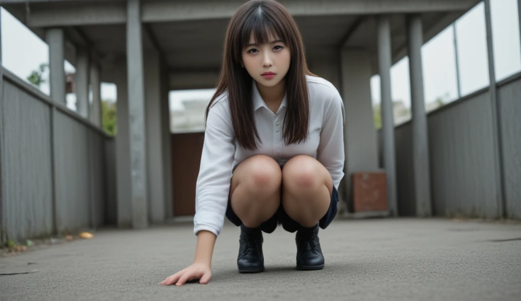 (master piece:1.2), (8k high resolution), (highest quality), (RAW image quality),(realistic), (realistic:1.37),,White-eye,long eyelashes,very sexy,(Live-action realistic style),ultimate face,realistic light and shadow,clear facial features,Fair skin, high detail skin,realistic skin details,(Super detailed),,best portrait, with a girl1people only, cute face,beautiful and fine eyes, beautifully detailed nose, highly detailed skin ,(eye contact,Smiled),(Beautiful face with double eyelids),((full body image)), (realism: 1.4), ultra high resolution,delicate and beautiful face,18-year-old,(beautiful face 1.4),Slender, (I'm wearing a short skirt:1.2),big,Brightly lit beautiful face,I can see my pants,very short skirt,((Japanese high school girl uniform)),red lipstick,glitter around the eyes,,Hair length is short hair, ,(I like to show my panties to viewers),on the train,((sit with legs spread)), (Please show your crotch to the viewer),(spread your legs and show me your panties),High school girl in uniform,Looking at your own crotch looks fun