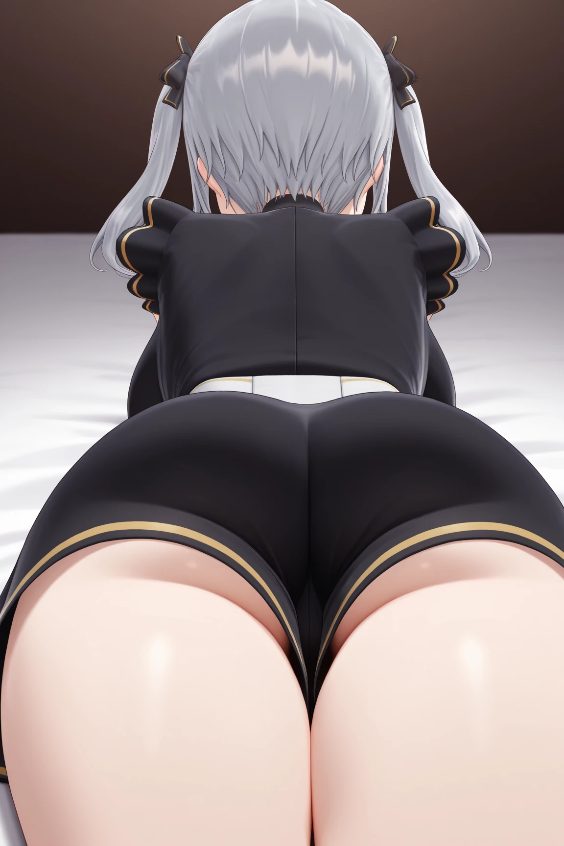 (asura art style:0.7), (hero neisan art style:0.7), score_9, score_8_up, score_7_up, score_6_up, uncensored, Kirari, braid, makeup, twin braids, blunt bangs, aqua nails, aqua eyes, blue lips, hair ribbon, grey hair, nail polish, BREAK (masterpiece:1.2), best quality, high resolution, (detailed eyes:1.3), perfect lighting, 1girl, jack-o' challenge, 1boy, hetero, top-down bottom-up, breasts, gloves, spread legs, age difference, claw ring, shota, onee-shota, large breasts, high heels, ass, clothed female nude male, arm rest, elbow gloves, flexible, smile, dress, looking at viewer, black gloves, nude, pantyhose, meme, tassel, wide spread legs, black footwear, faceless male, hands on ground, sex, full body, open mouth, solo focus, city hall, city, street, slap mark, shivering,