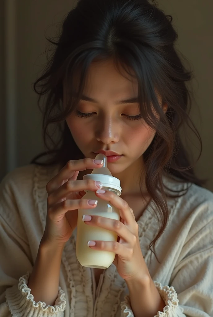 ultra photorealistic image of one Thai high school student, (semen is dripping out of her mouth:1.4), (semen is splattered across her face:1.4), light skin, she has long straight black hair and light blue eyes with luscious mascara and long eyelashes, (large 34C breasts:1.4), (14 years old:1.4), slim, slim oval face, sitting in a classroom, nice smile, small gold hoop earrings, looking at camera, (facing camera:1.4), ultra-high resolution, (photorealistic: 1.4), high resolution, (finely detailed skin), (perfectly proportioned) (photo realistic) (masterpiece) (photorealistic), ultra realistic (Best Quality) (Detailed) photographed in a Canon EOS R5, 85mm Lens, F/2.8, (8K) (Wallpaper), focus on face,