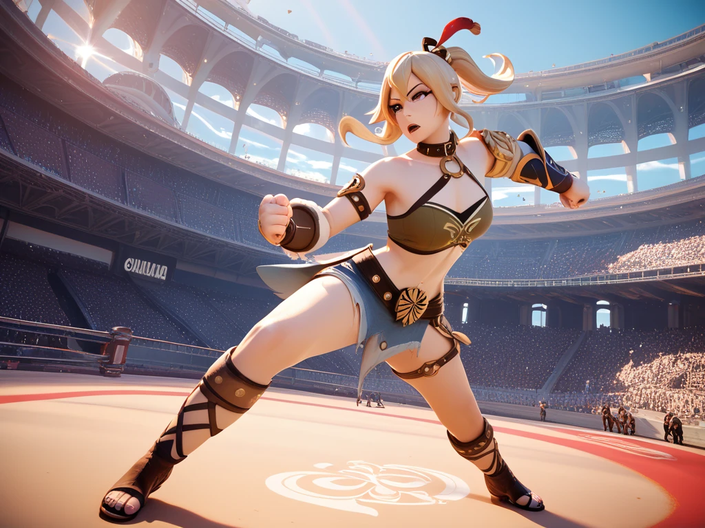 Zelda, big  tits, big ass, thick juicy thighs, tight tiny  mini skirt, tight pushup bra,  boxing gloves, flirty naughty posing. 